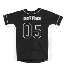 FIVE FINGER DEATH PUNCH 'EAGLE CREST' short sleeve baseball jersey in black and white back view
