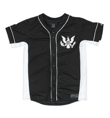 FIVE FINGER DEATH PUNCH 'EAGLE CREST' short sleeve baseball jersey in black and white front view