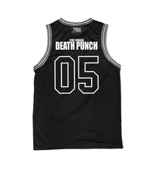 FIVE FINGER DEATH PUNCH 'EAGLE CREST' sleeveless basketball jersey in black, grey, and white back view
