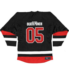 FIVE FINGER DEATH PUNCH 'EAGLE CREST' deluxe hockey jersey in black, white, and red back view