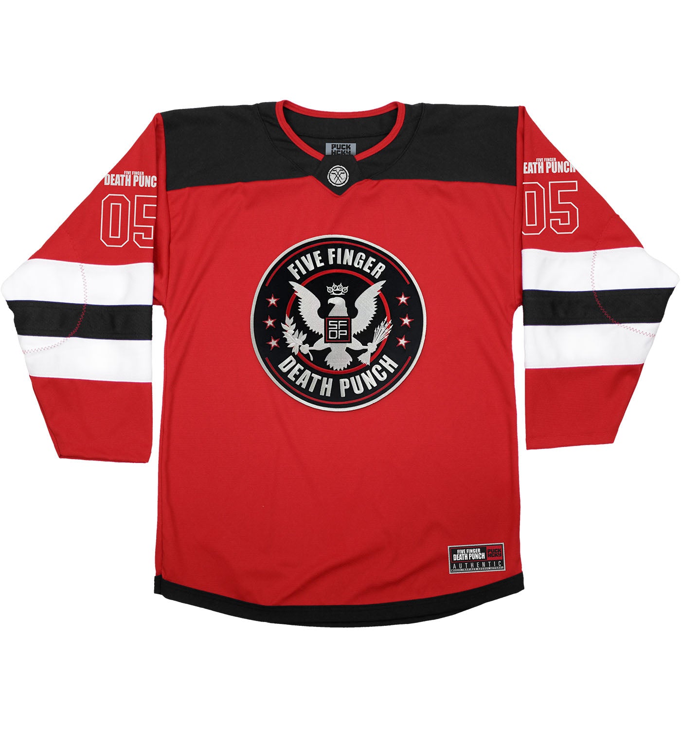 Five Finger Death Punch 'Eagle Crest' Deluxe Hockey Jersey (Red) Red/Black/White / XL