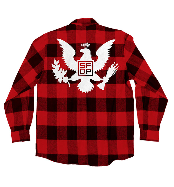 FIVE FINGER DEATH PUNCH 'EAGLE CREST' hockey flannel in red plaid back view