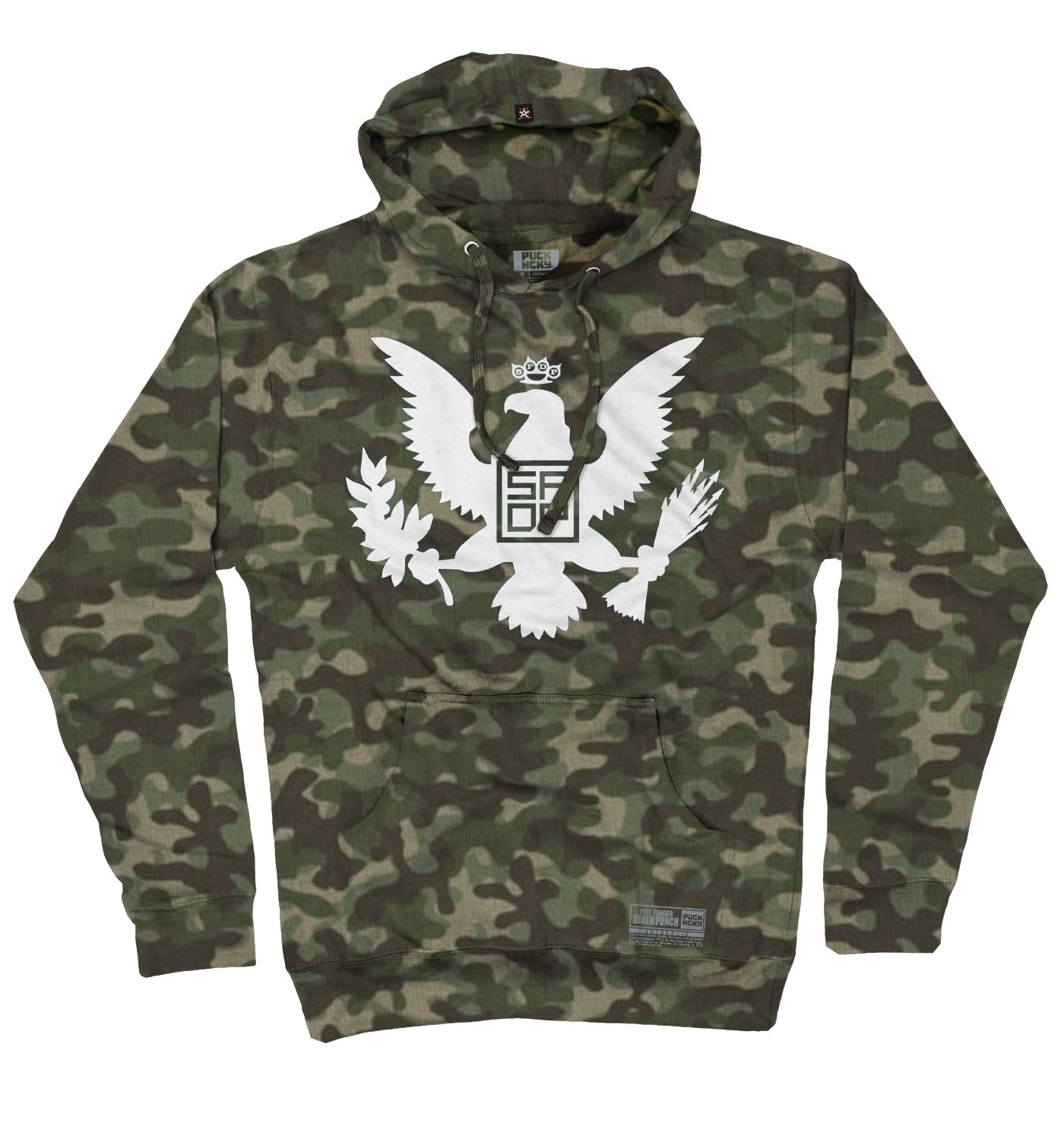 FIVE FINGER DEATH PUNCH 'EAGLE CREST' pullover hockey hoodie in forest camo front view