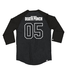 FIVE FINGER DEATH PUNCH 'EAGLE CREST' hockey raglan t-shirt in graphite heather with black sleeves back view