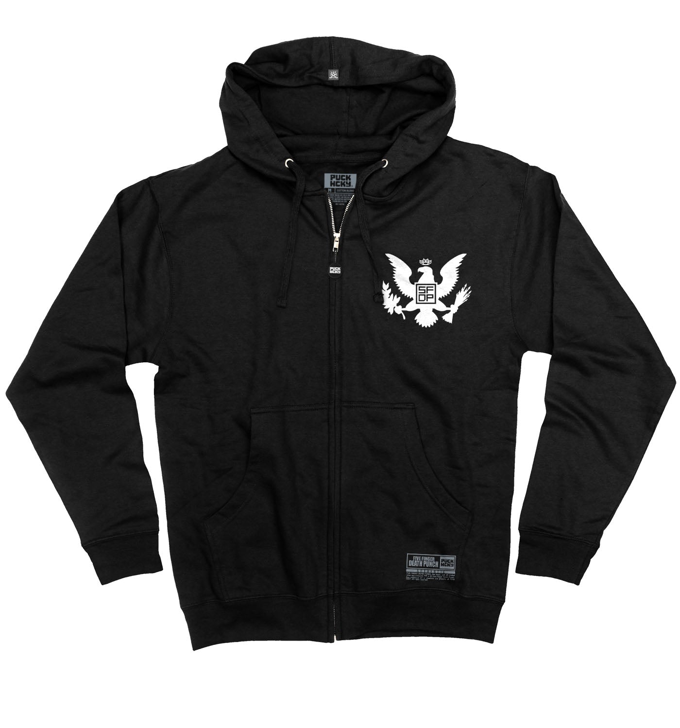 FIVE FINGER DEATH PUNCH 'EAGLE CREST' full zip hockey hoodie in black frot view