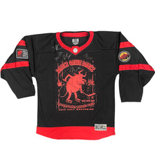 DANCE GAVIN DANCE ‘AFTERBURNER’ limited edition autographed hockey jersey in black and red front view