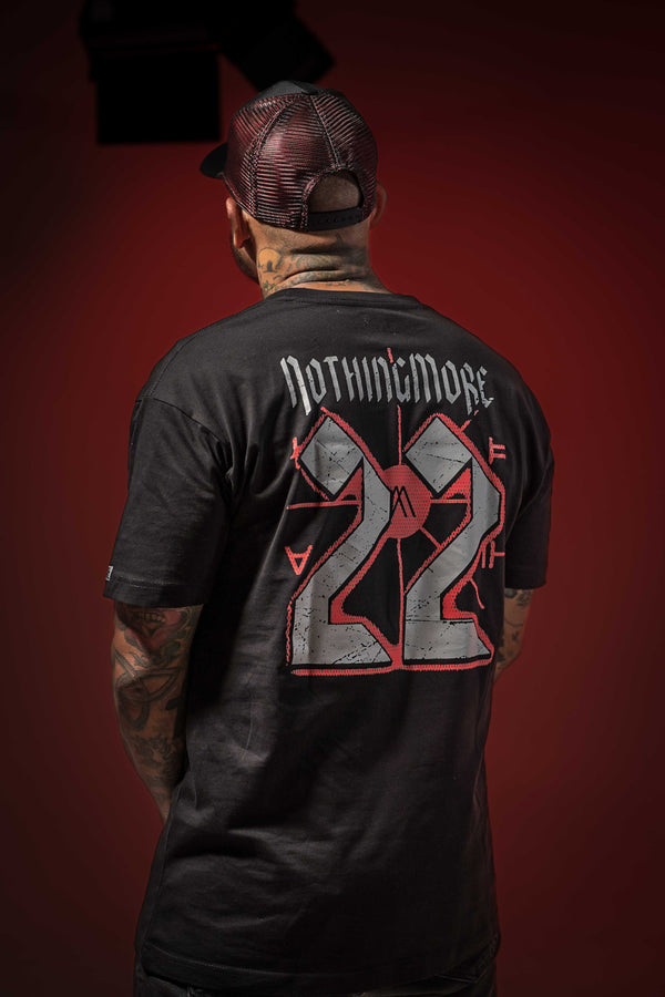 NOTHING MORE 'Deja Vu' short sleeve hockey t-shirt in black back view on male model