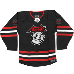 ANTHRAX 'NOT' hockey jersey in black, red, and white front view