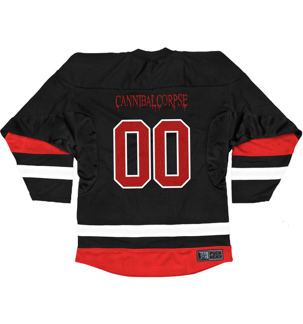 CANNIBAL CORPSE 'HOCKEY CLUB' hockey jersey in black, white, and red back view