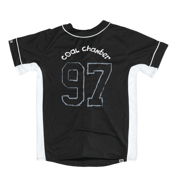 COAL CHAMBER 'LOCO' short sleeve baseball jersey in black and white back view