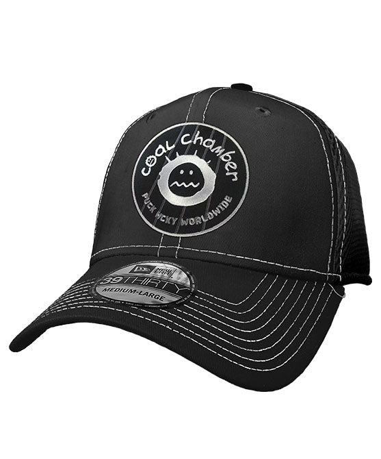 COAL CHAMBER 'LOCO' stretch mesh contrast stitch hockey cap in black with white stitching front view