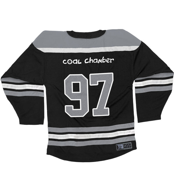 COAL CHAMBER 'LOCO' deluxe hockey jersey in black, grey, and white back view