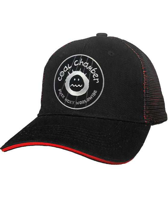 COAL CHAMBER 'LOCO' double mesh snapback hockey cap in black and red front view