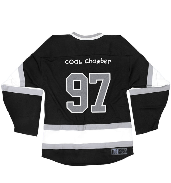 COAL CHAMBER 'LOCO' hockey jersey in black, white, and grey back view