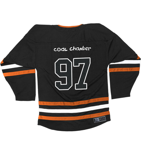 COAL CHAMBER ‘LOCO’ hockey jersey in black and orange back view
