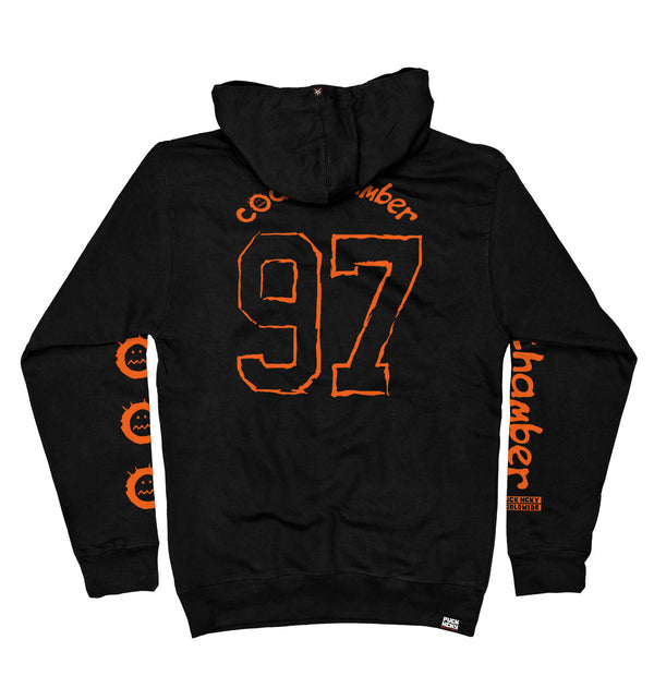 COAL CHAMBER 'LOCO' pullover hockey hoodie in black with orange print back view