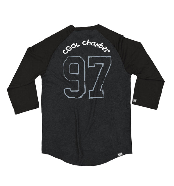 COAL CHAMBER 'LOCO' hockey raglan in graphite heather with black sleeves back view