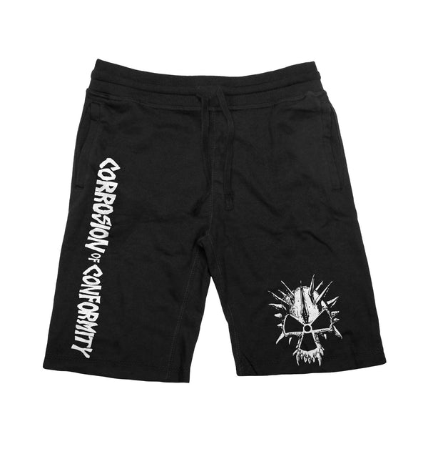 CORROSION OF CONFORMITY 'SKULL' fleece hockey shorts in black