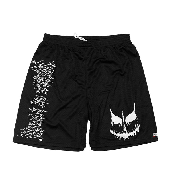 CRADLE OF FILTH 'FILTH' mesh hockey shorts in black front view