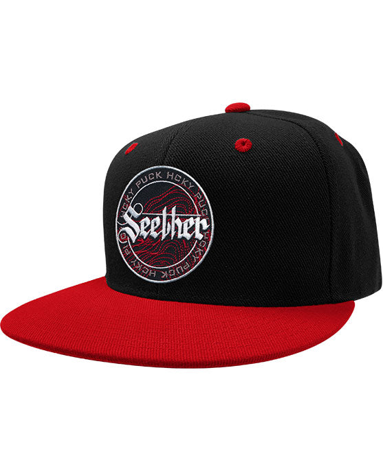 SEETHER 'THE S' snapback hockey cap in black with red brim