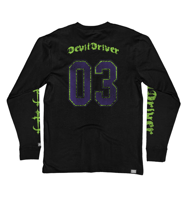 DEVILDRIVER 'CIRCLE' long sleeve hockey t-shirt in black back view