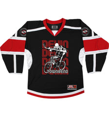 DEVIN TOWNSEND 'LET IT ROLL' limited edition, signed hockey jersey in black, white, and red front view