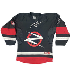 DEVIN TOWNSEND 'TEAM ZILTOID' limited edition, signed hockey jersey in black, red, and white front view