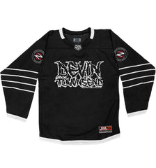 DEVIN TOWNSEND 'THE HEVY-EST DEVY' limited edition, signed hockey jersey in black and white front view
