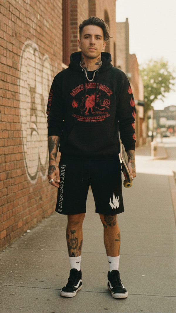 Dance Gavin Dance 'Afterburner' pullover hockey hoodie in black on model