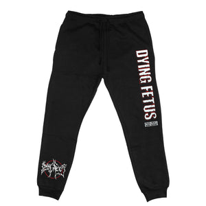 DYING FETUS 'DOUBLE LOGO' hockey jogging pants in black front view
