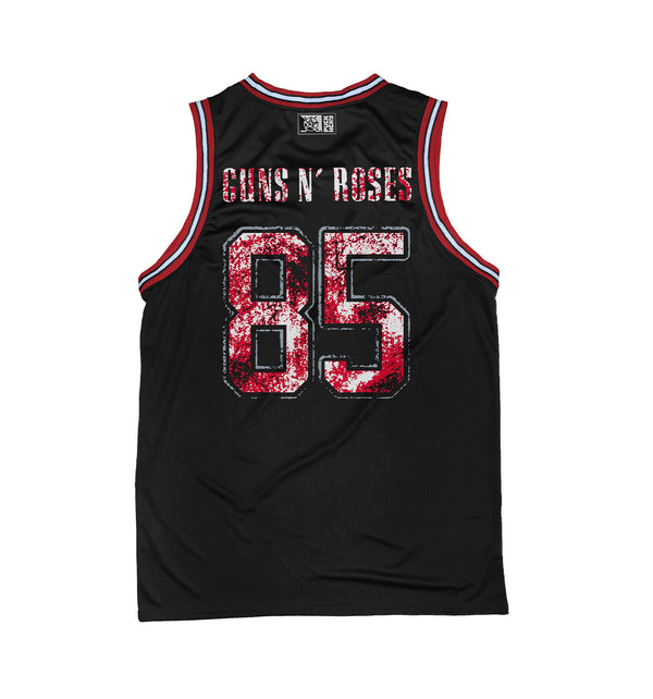 GUNS N' ROSES 'THE KINGS' sleeveless basketball jersey in black, red, and white back view