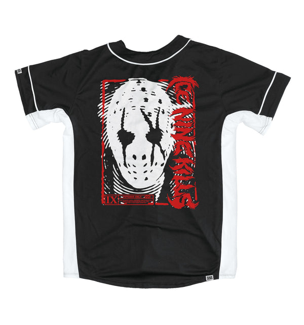 ICE NINE KILLS 'SILENCE' short sleeve baseball jersey in black and white back view