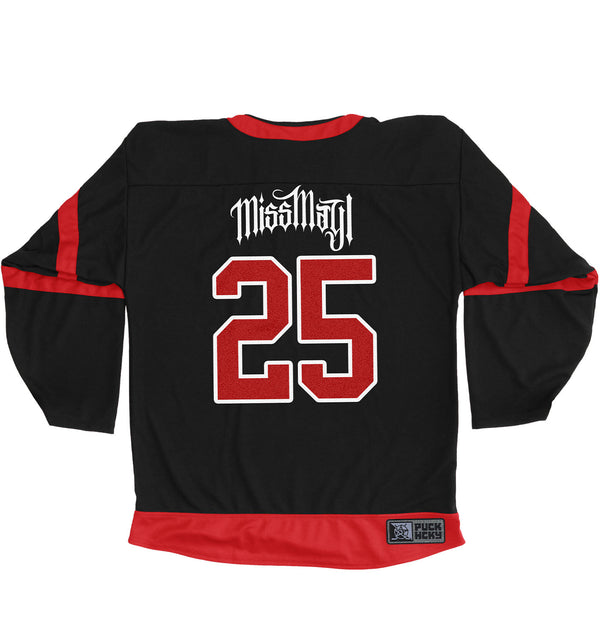 Miss May I 'Silence' hockey jersey in black and red back view