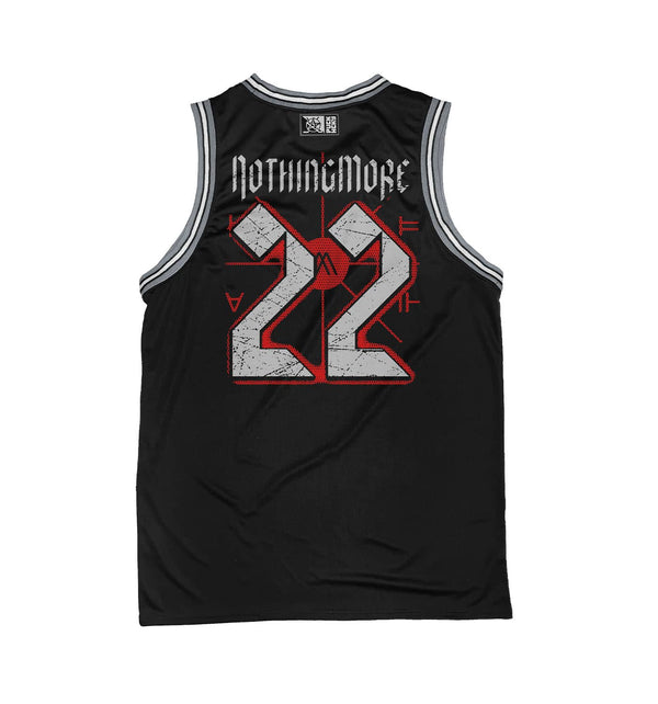 NOTHING MORE 'Deja Vu' sleeveless summer league jersey in black, grey, and white back view