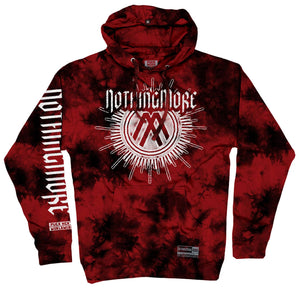 NOTHING MORE 'SPIRITS' pullover hockey hoodie in red and black tie-dye front view