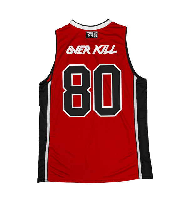 OVERKILL 'DEVIL BY THE TAIL' sleeveless basketball jersey in black, red, and white back view