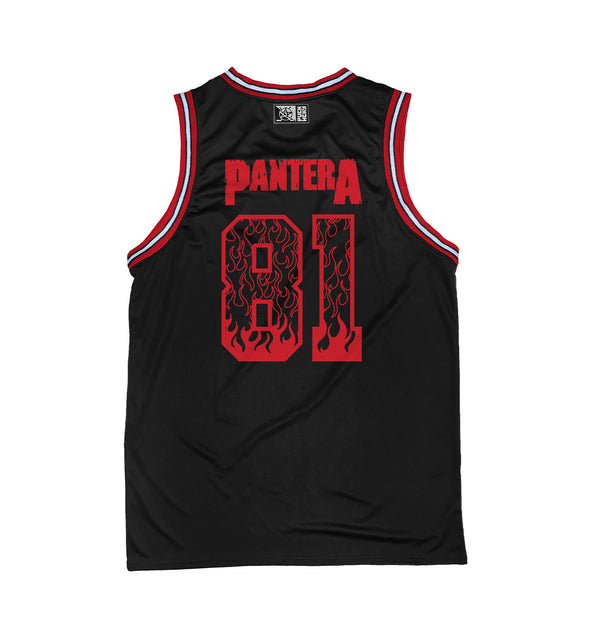 PANTERA 'HELLBOUND' sleeveless basketball jersey in black, red, and white back view