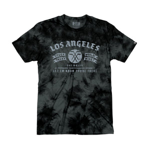 PUCK HCKY 'LA CITY' short sleeve hockey t-shirt in black and grey tie-dye