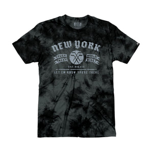 PUCK HCKY 'NEW YORK CITY' short sleeve hockey t-shirt in black and grey tie-dye