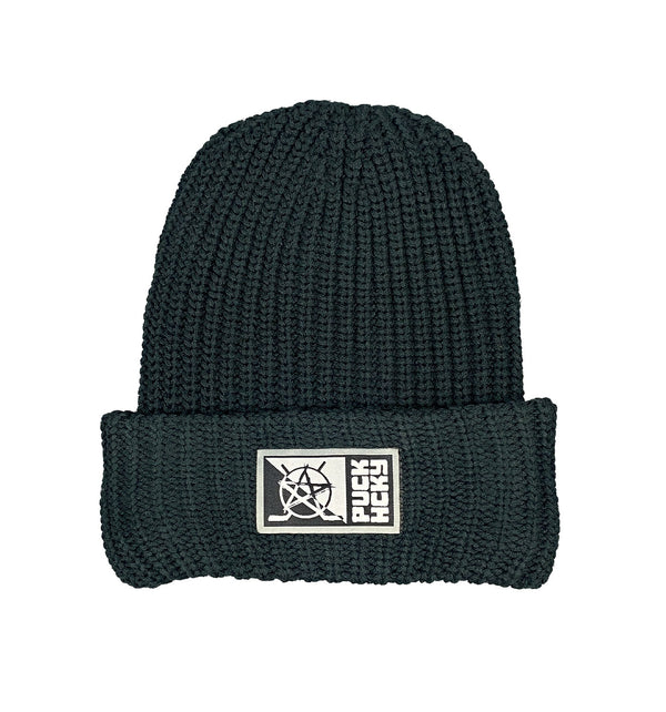 PUCK HCKY ‘SLICED N’ STACKED’ chunky cuffed hockey beanie in black