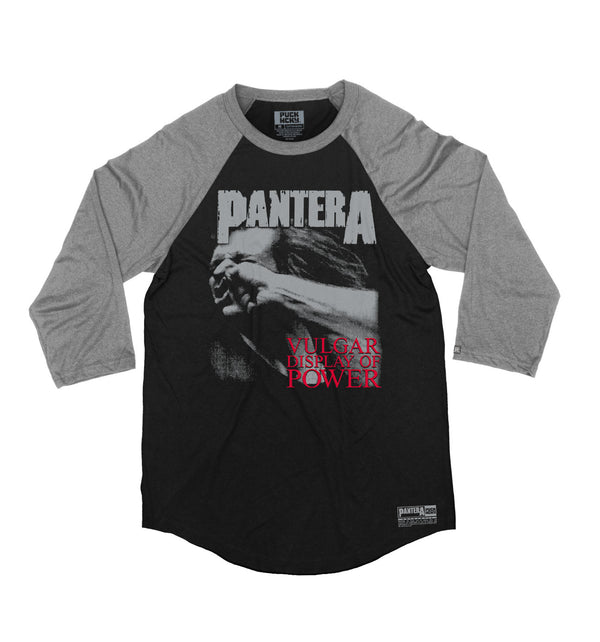 PANTERA 'A VULGAR DISPLAY' hockey raglan in black with deep heather sleeves front view