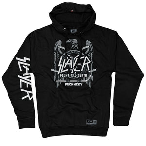 SLAYER 'FIGHT TO THE DEATH' pullover hockey hoodie in black front view