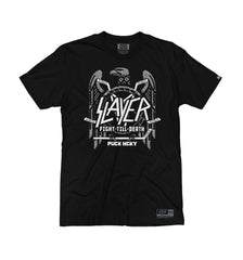 SLAYER 'FIGHT TO THE DEATH' short sleeve hockey t-shirt in black front view