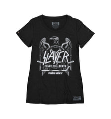 SLAYER 'FIGHT TO THE DEATH' women's short sleeve hockey t-shirt in black front view