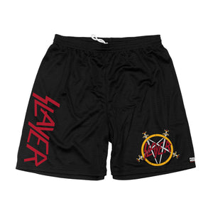 SLAYER 'REIGN IN BLOOD' mesh hockey shorts in black front view