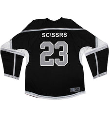 TAPROOT 'SCSSRS' deluxe hockey jersey in black, white, and grey back view