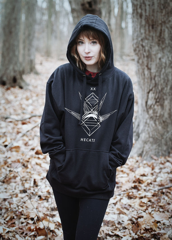 TOTEM 'Hecate' pullover hoodie in black on model