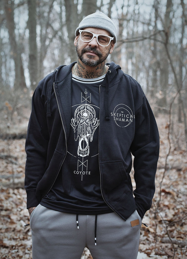 TOTEM 'Logo' full zip hoodie in black front view on model