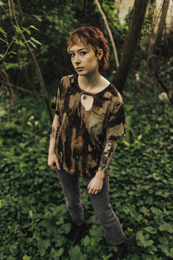 TYPE O NEGATIVE 'BLOODY KISSES - BLOOD AND FIRE' limited edition short sleeve tie-dye hockey t-shirt front view on model