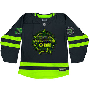 TYPE O NEGATIVE 'LIFE IS KILLING ME' deluxe hockey jersey in black and neon green front view